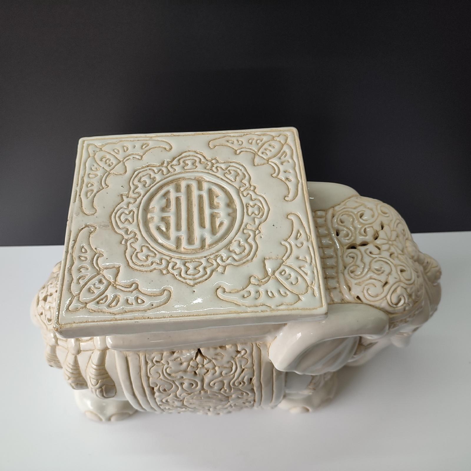 White Mid-century Ceramic Elephant Side Table, or Planter 3