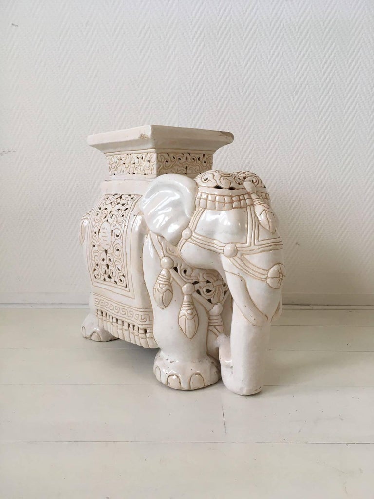 White Midcentury Ceramic Elephant Side Table, or Planter at 1stDibs