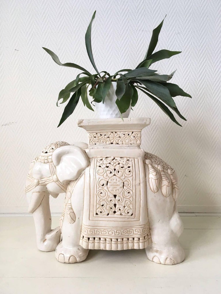 White Midcentury Ceramic Elephant Side Table, or Planter at 1stDibs
