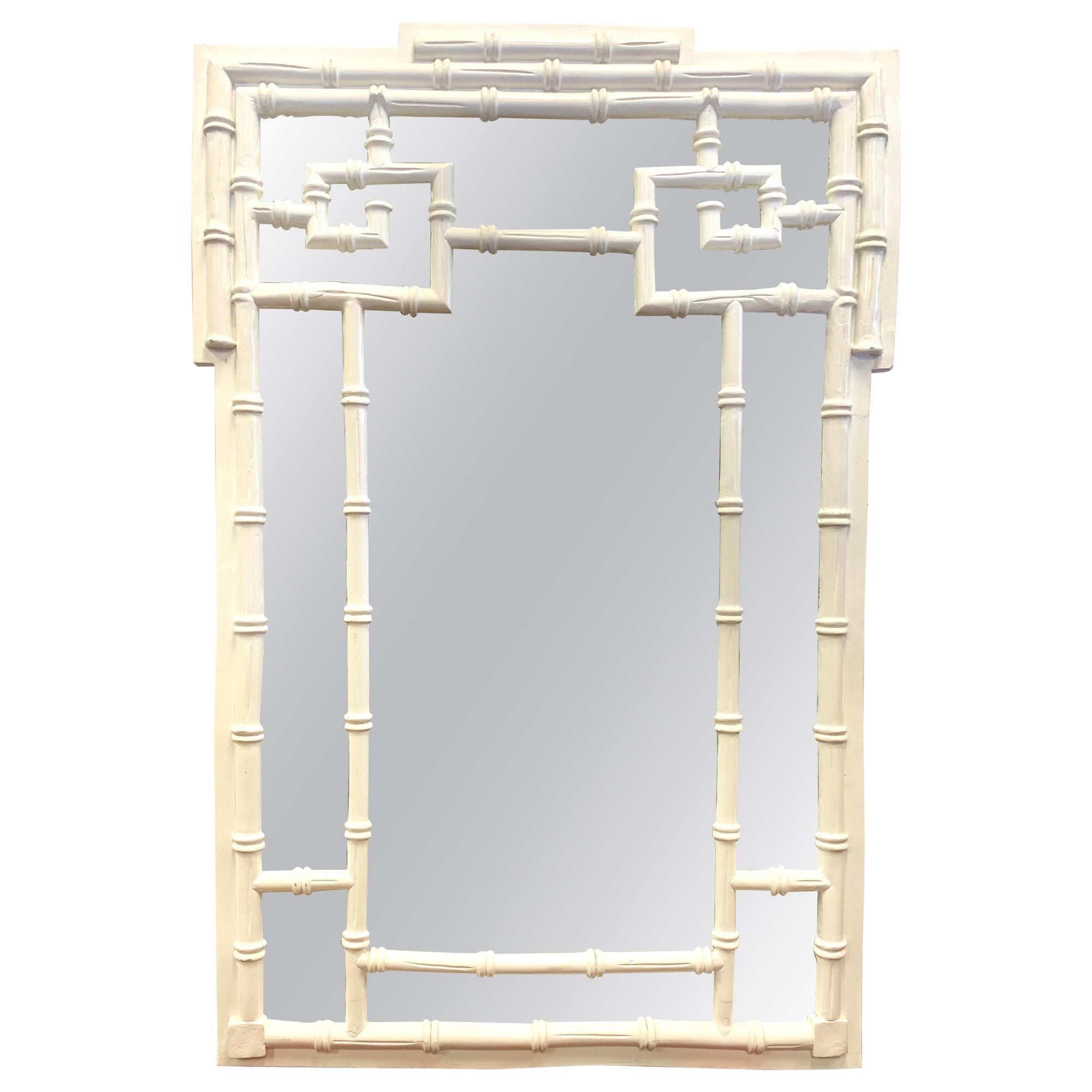 Chinoiserie Chinese Chippendale Style White Faux Bamboo Mirror