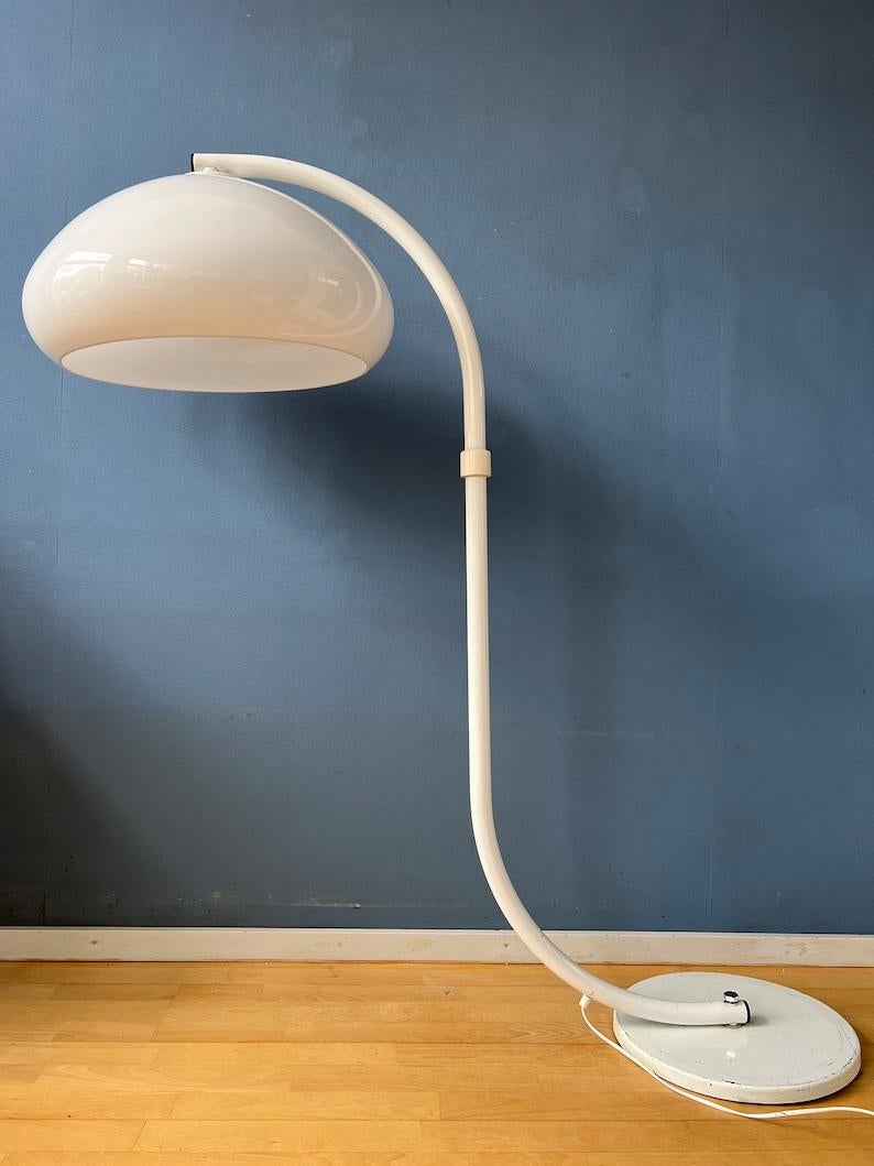 20th Century White Mid Century Dijkstra Flexible Snake Mushroom Floor Lamp, 1970s For Sale