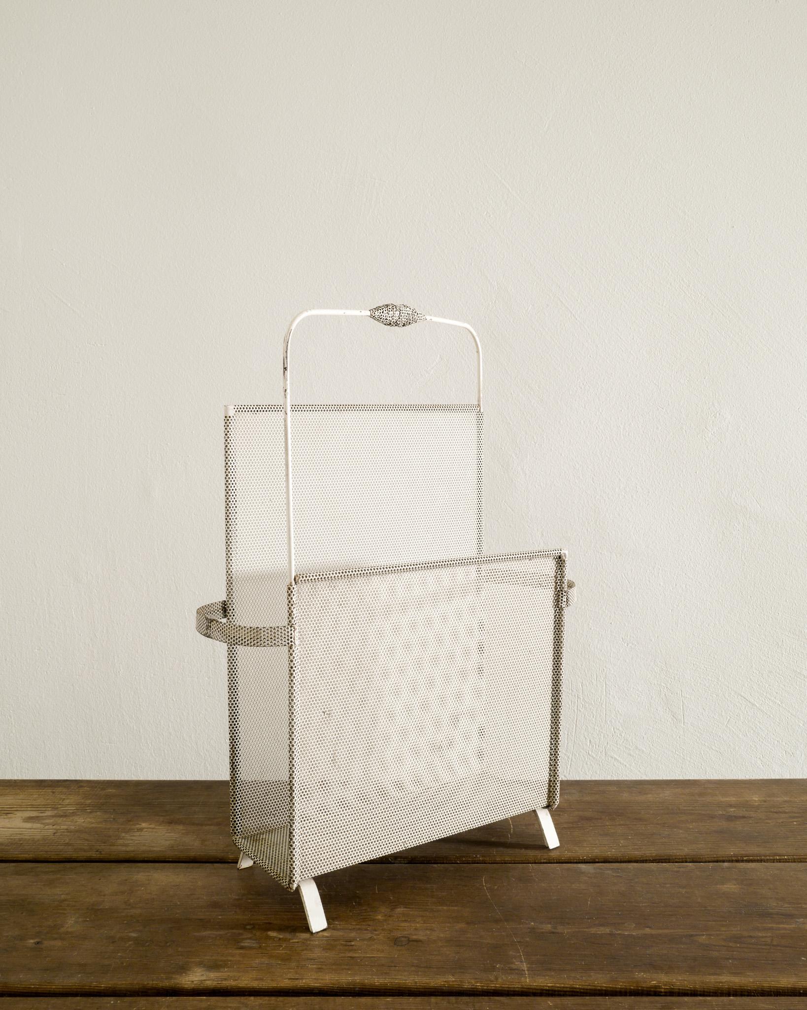 Mid-Century Modern White Mid Century Magazine Rack by Mathieu Matégot produced in France, 1950s  For Sale