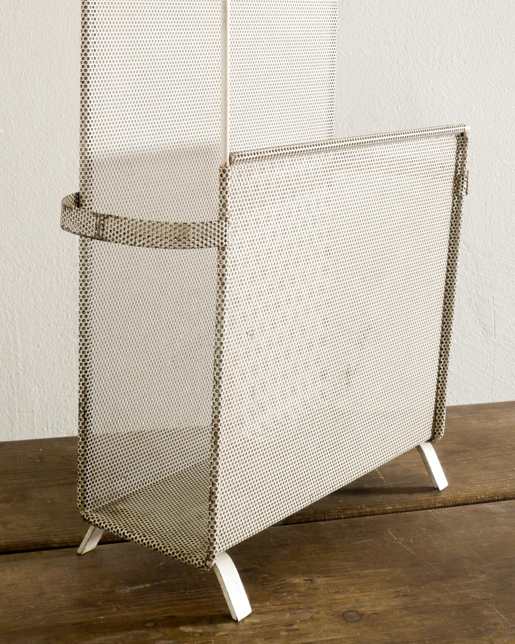 French White Mid Century Magazine Rack by Mathieu Matégot produced in France, 1950s  For Sale