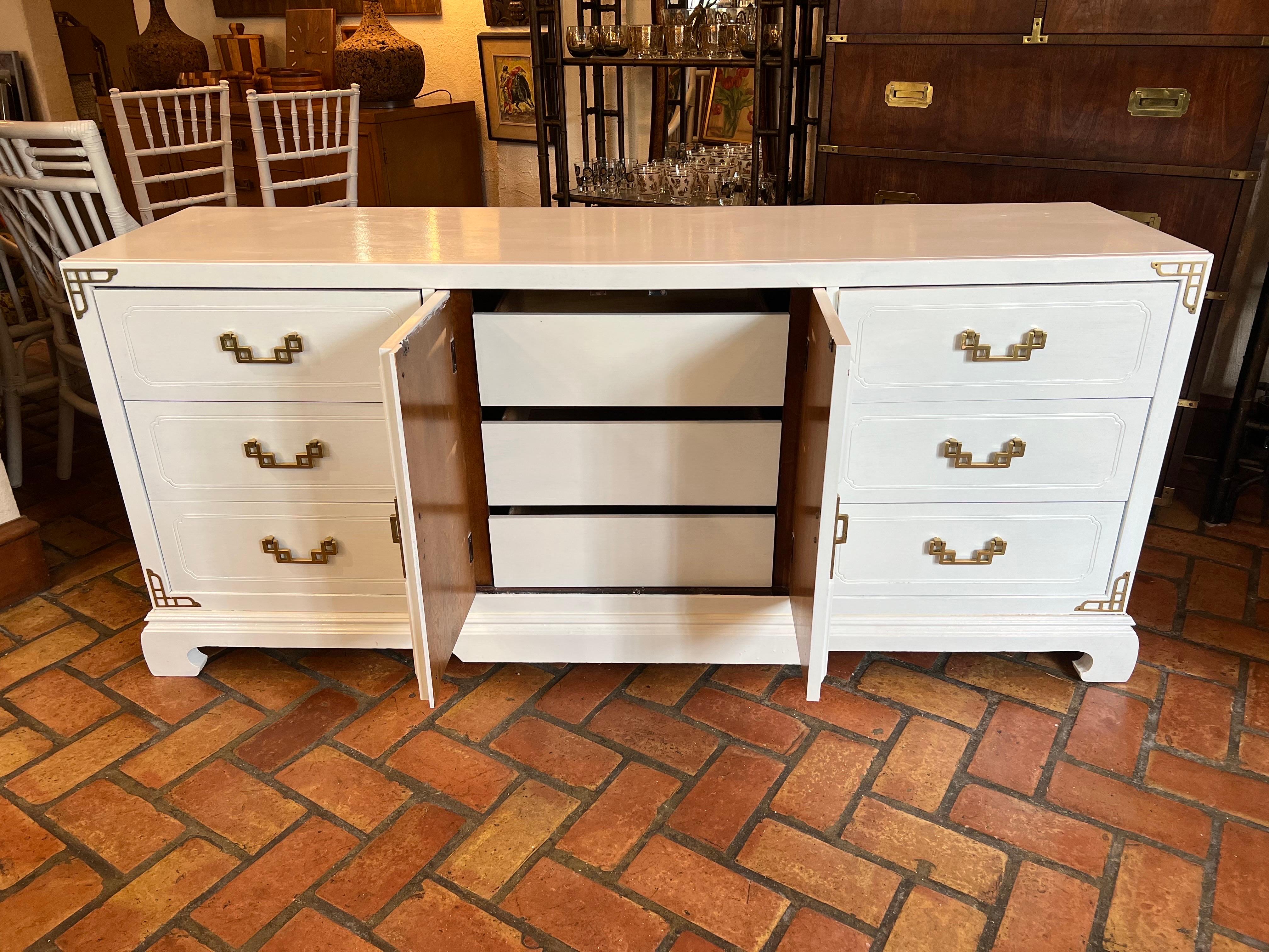 Painted White Mid-Century Modern Dresser or Credenza For Sale
