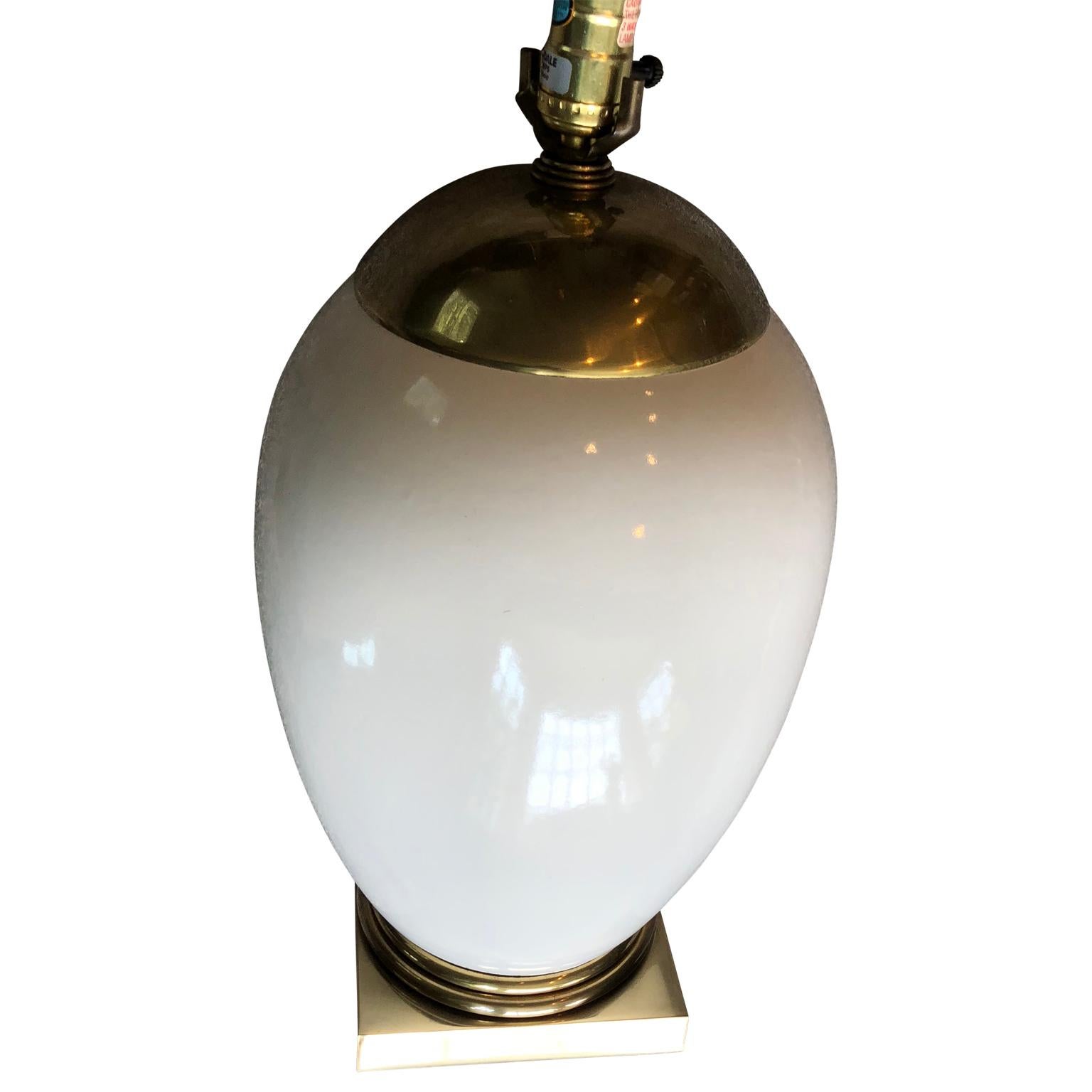 American Large Mid-Century Modern Modern Ellipse Shaped Brass and Enamel Table Lamp