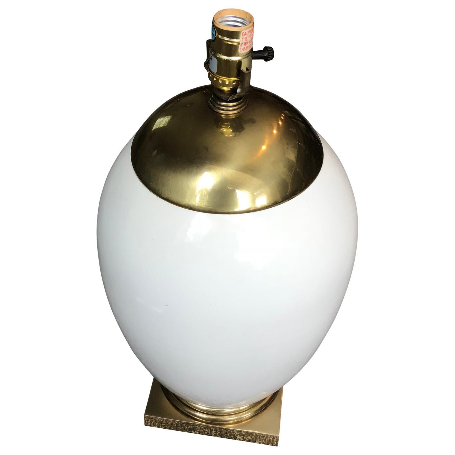 Late 20th Century Large Mid-Century Modern Modern Ellipse Shaped Brass and Enamel Table Lamp
