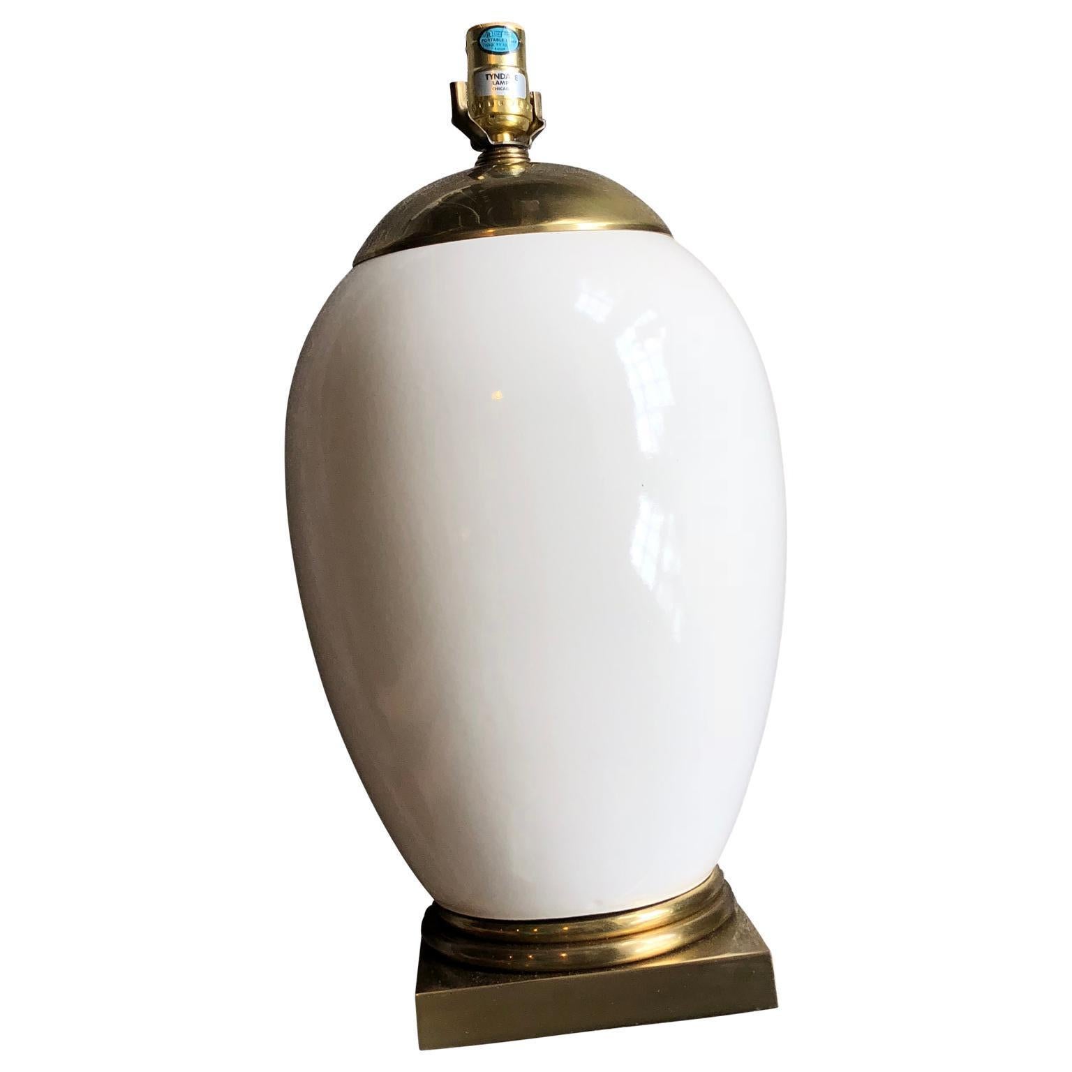 Large Mid-Century Modern Modern Ellipse Shaped Brass and Enamel Table Lamp 1
