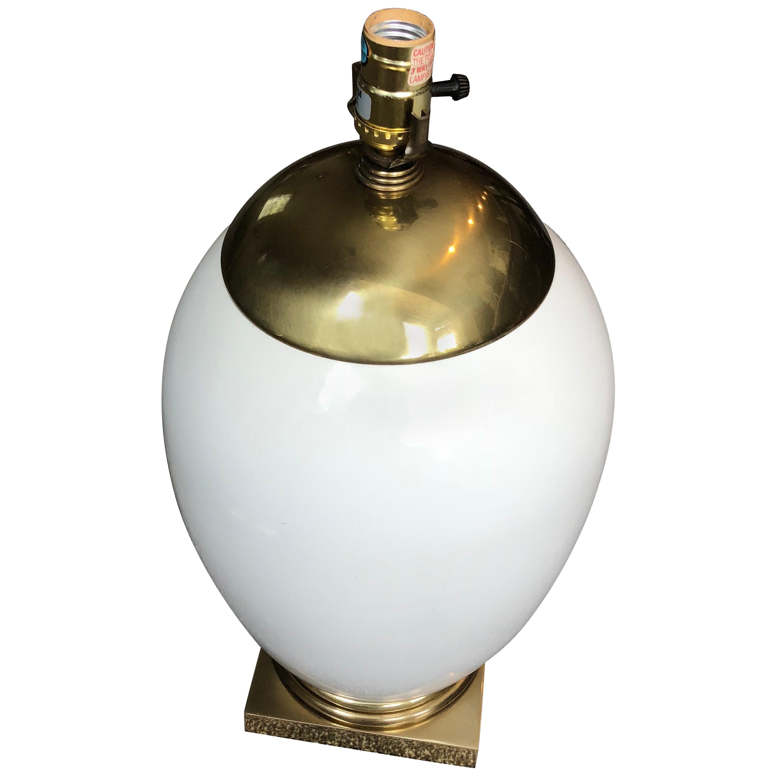 Large Mid-Century Modern Modern Ellipse Shaped Brass and Enamel Table Lamp