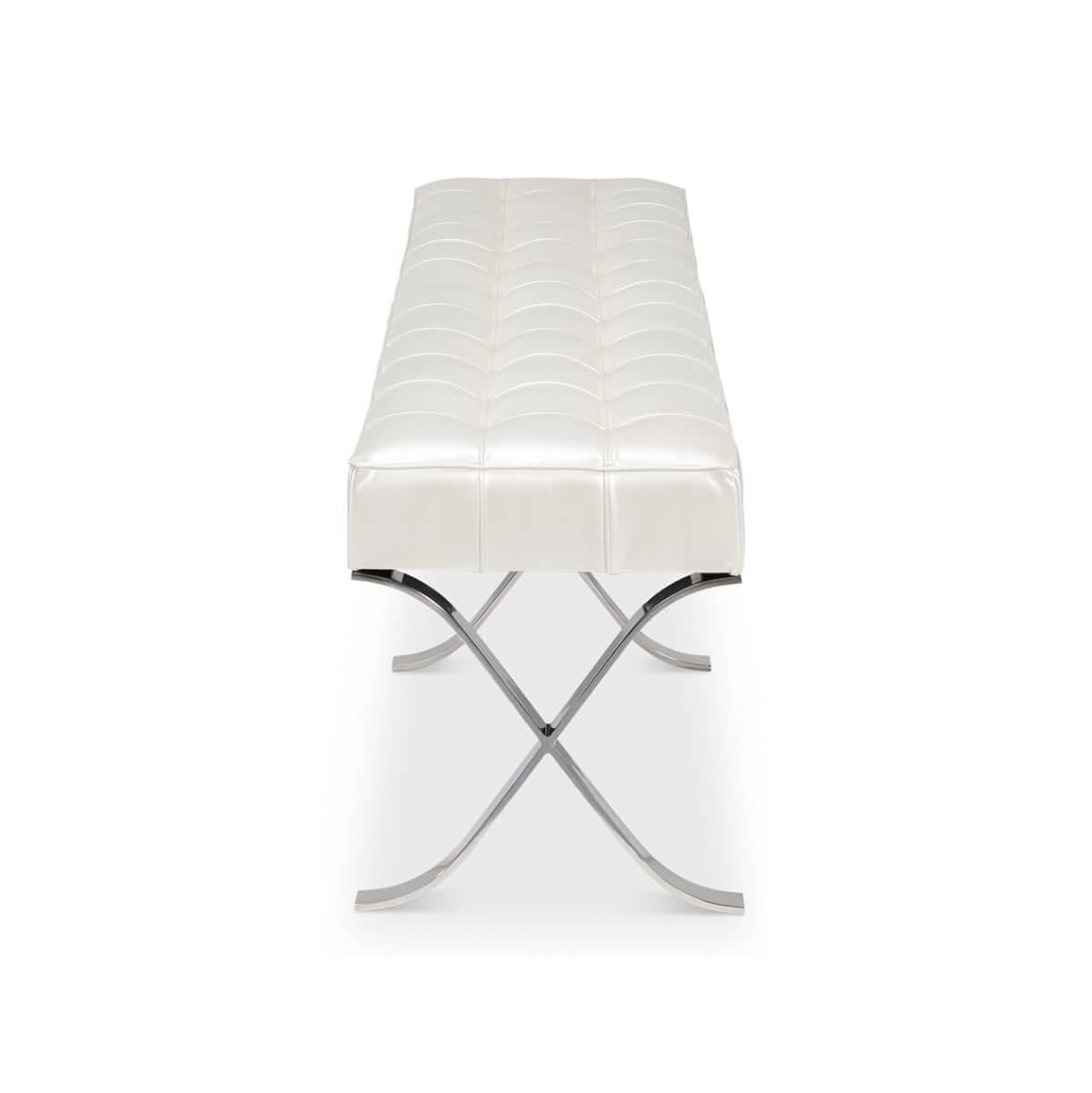 Métal Banc en cuir blanc mi-siècle moderne en vente