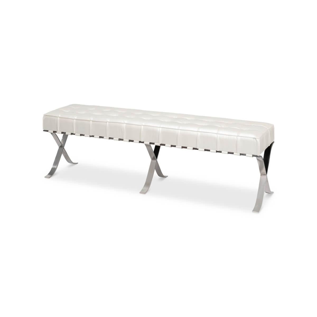 White Mid Century Modern Leather Bench