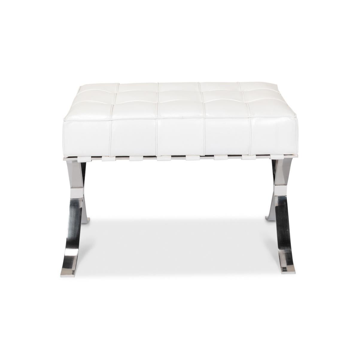 This sleek and modern short bench combines luxury with a minimalist design, perfect for adding a touch of elegance to any interior space. The stool features a high-quality, white tufted leather cushion that exudes comfort and sophistication. The