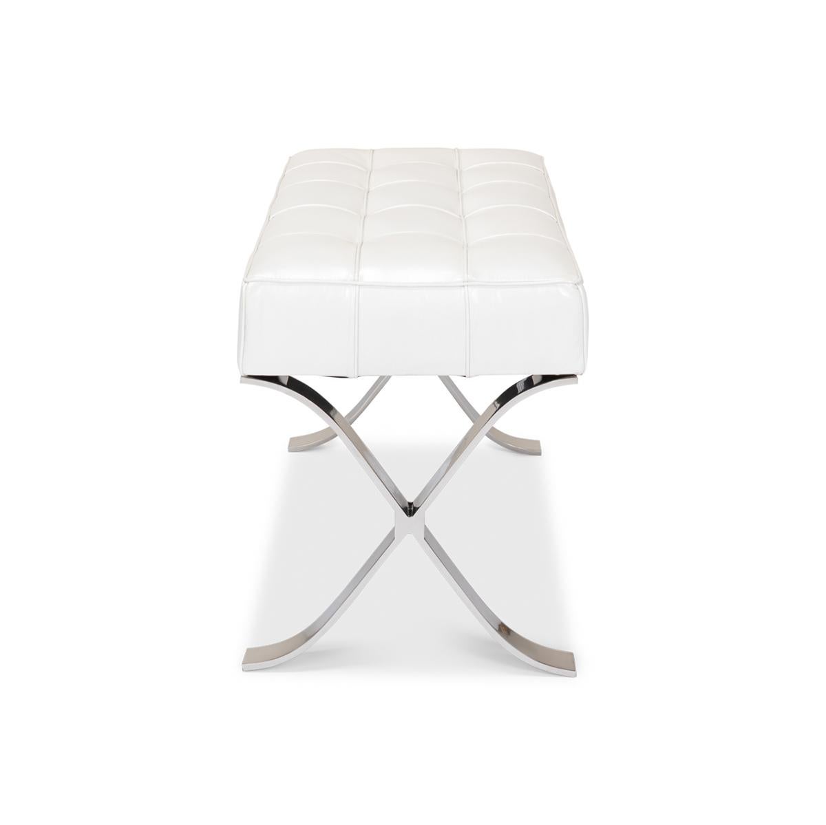 Mid-Century Modern White Mid Century Modern Leather Stool For Sale