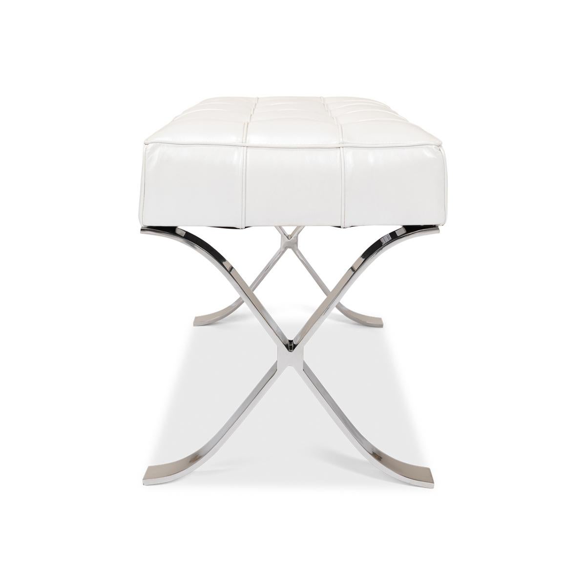 Stainless Steel White Mid Century Modern Leather Stool For Sale