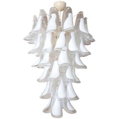 White Mid-Century Modern Murano Glass Petal Chandelier by Mazzega, 2 Available