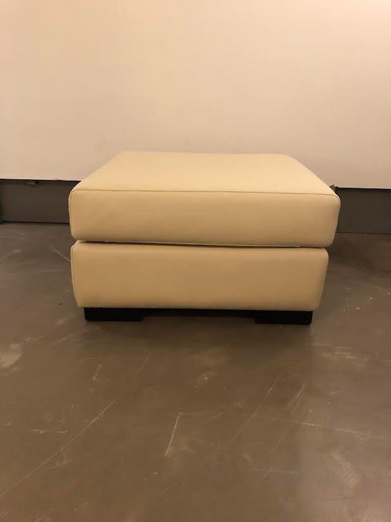 Synthetic White Mid-Century Modern  Sofa and Ottoman