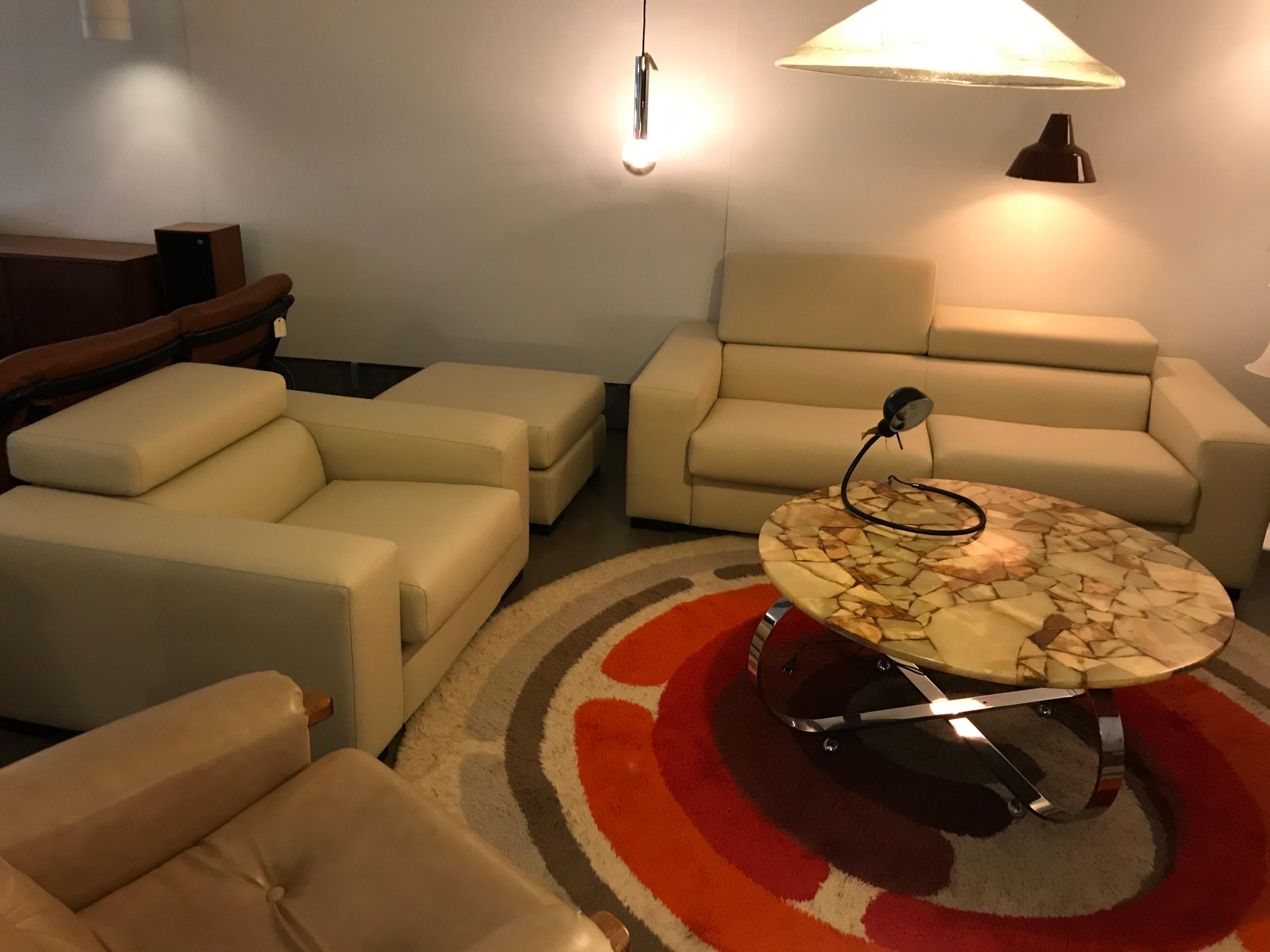 White Mid-Century Modern  Sofa and Ottoman 2
