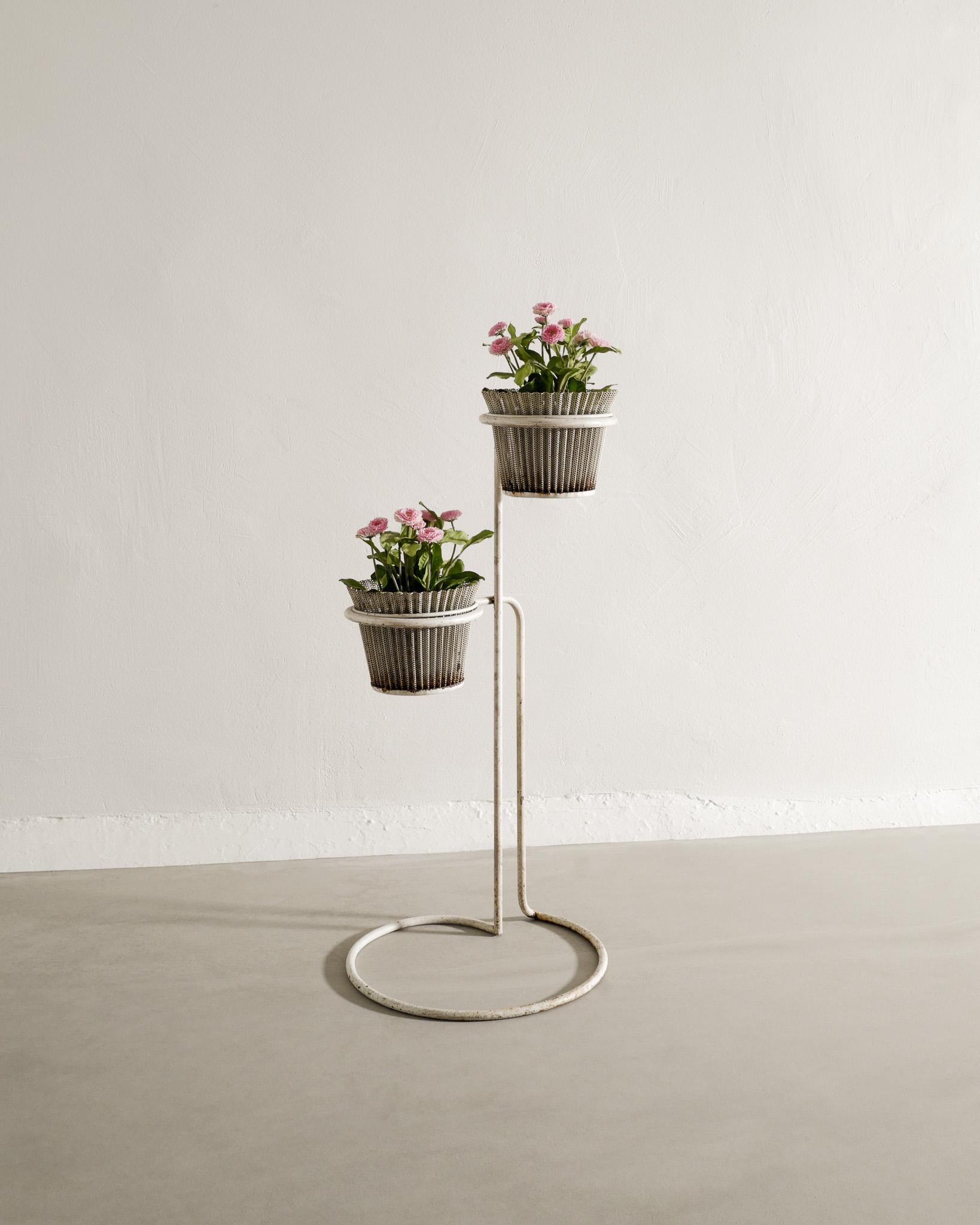 Mid-Century Modern White Mid Century Plant Rack in by Metal Mathieu Matégot Produced in France 1950 For Sale