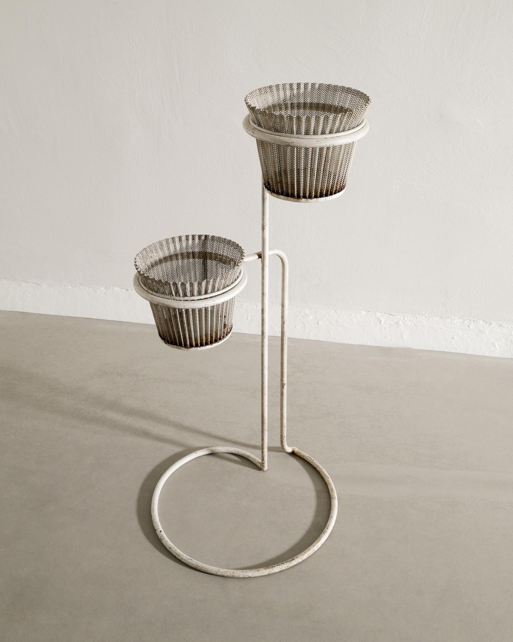 French White Mid Century Plant Rack in by Metal Mathieu Matégot Produced in France 1950 For Sale