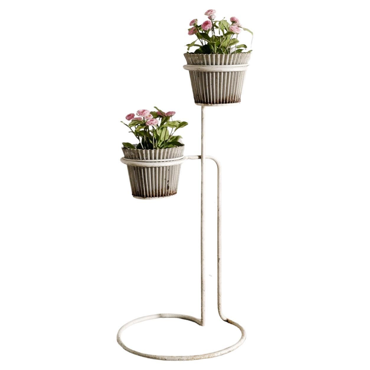 White Mid Century Plant Rack in by Metal Mathieu Matégot Produced in France 1950