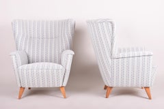 White Midcentury Armchairs, Made in 1950s Czechia and Fully Restored, Oak