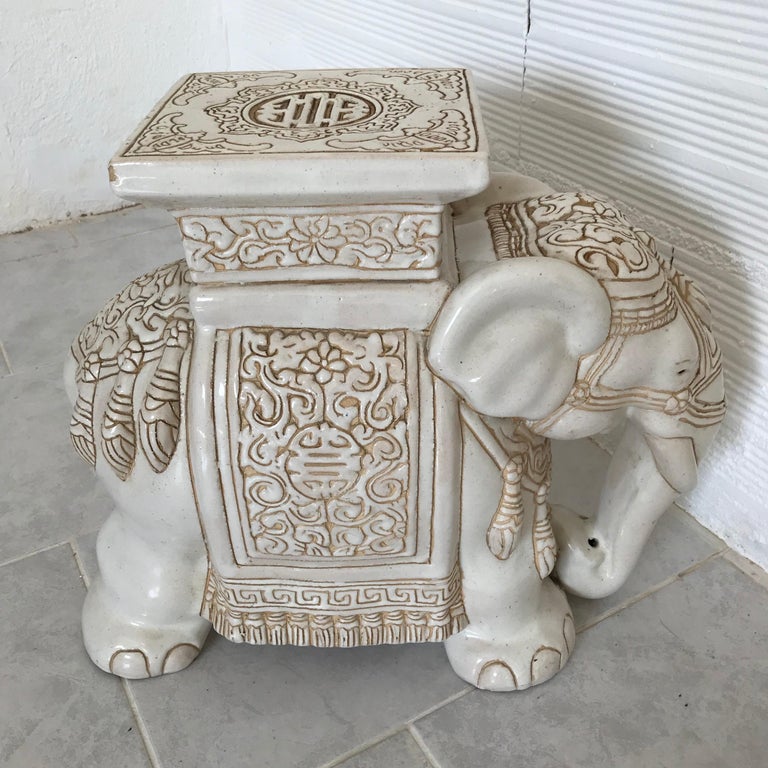 White Midcentury Ceramic Elephant Side Table, or Planter at 1stDibs
