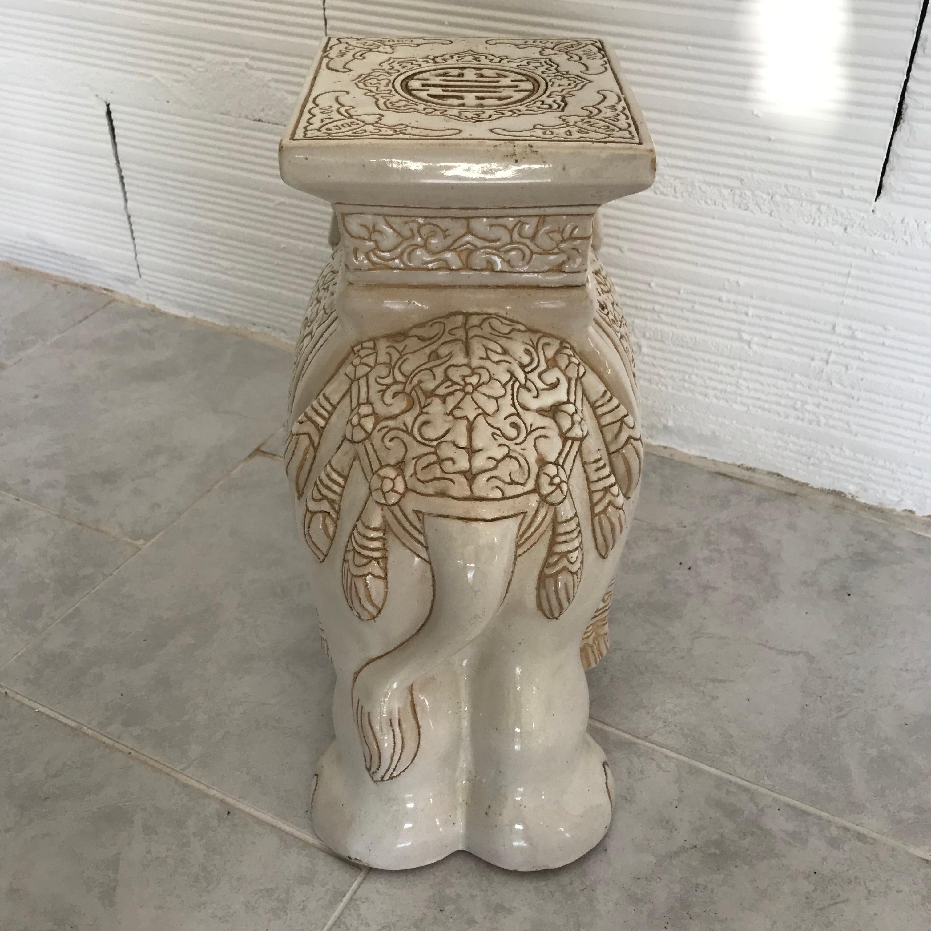 Hollywood Regency White Midcentury Ceramic Elephant Side Table, or Planter