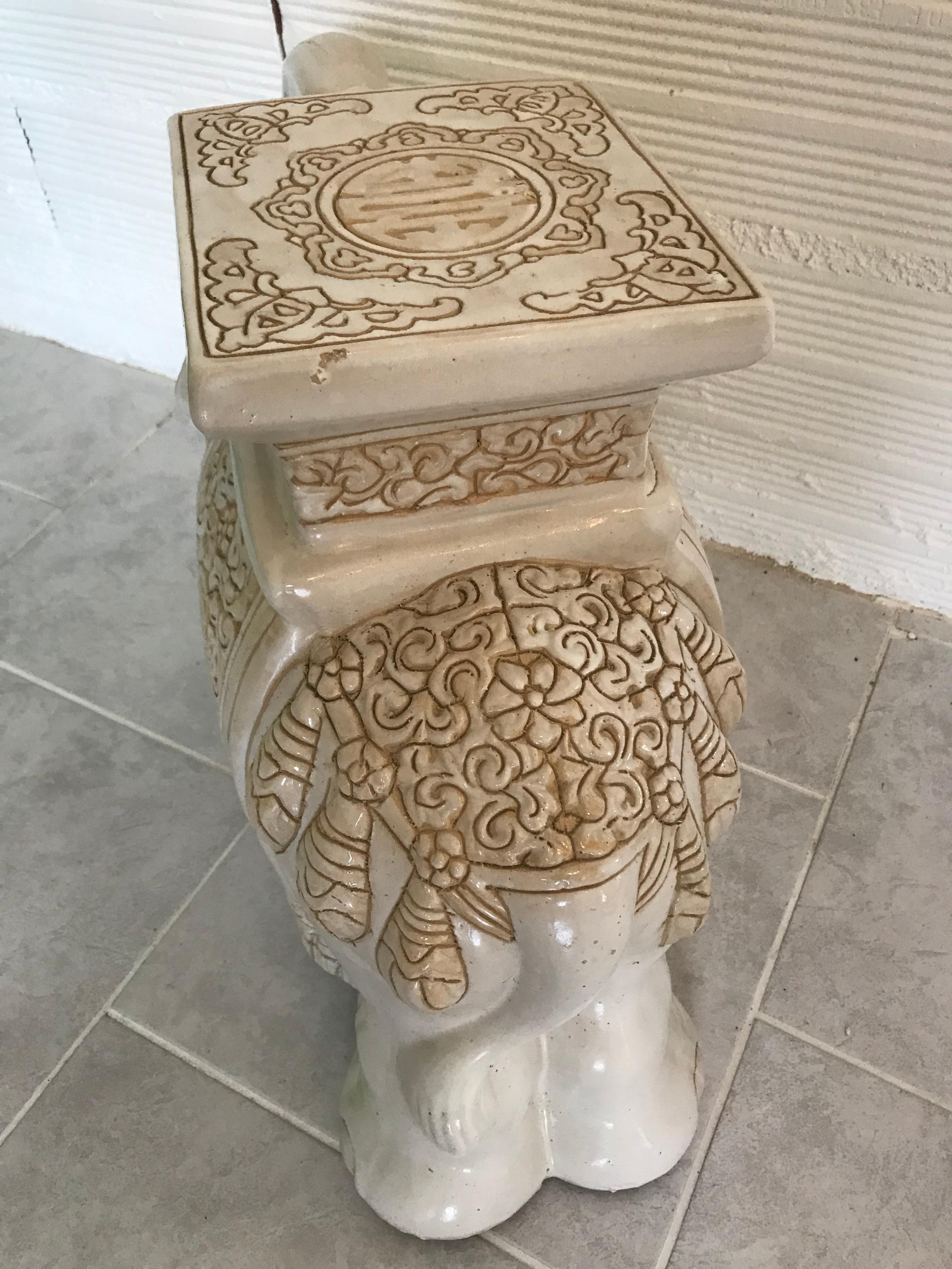 Hollywood Regency White Midcentury Ceramic Elephant Side Table, or Planter