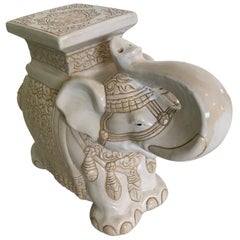 White Midcentury Ceramic Elephant Side Table, or Planter
