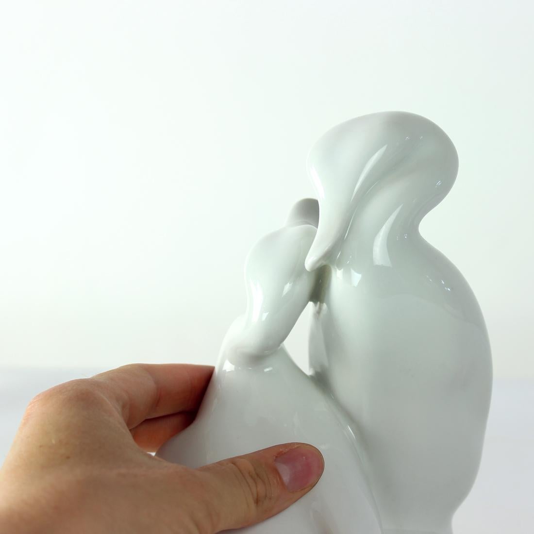 Mid-20th Century White Midcentury Porcelain Statue Of Love Ducks, Royal Dux Czechoslovakia For Sale