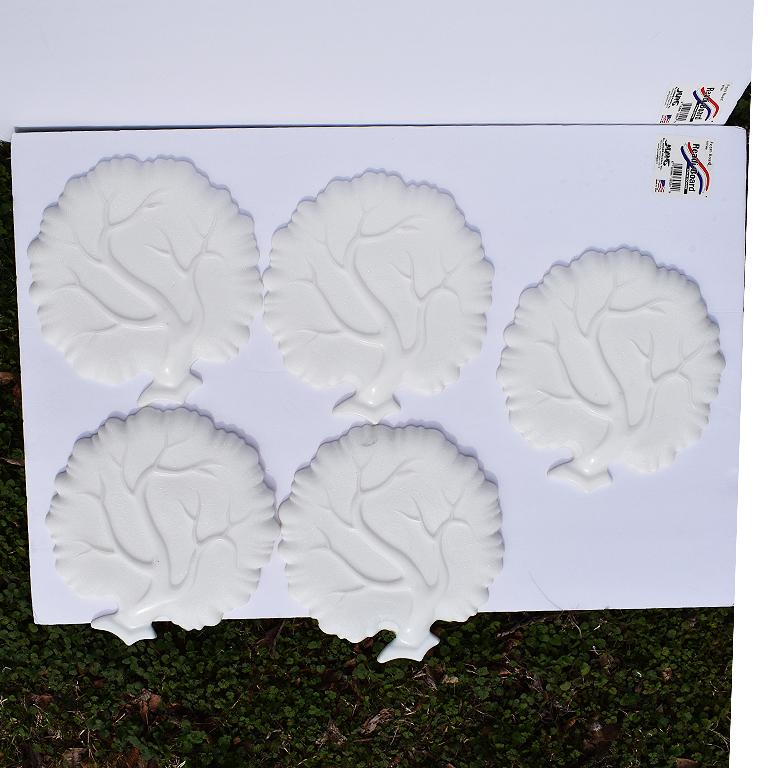 Bohemian White Milk Glass Cabbage Shape Dessert Plates or Trays, Set of 5 For Sale
