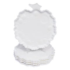 White Milk Glass Cabbage Shape Dessert Plates or Trays, Set of 5