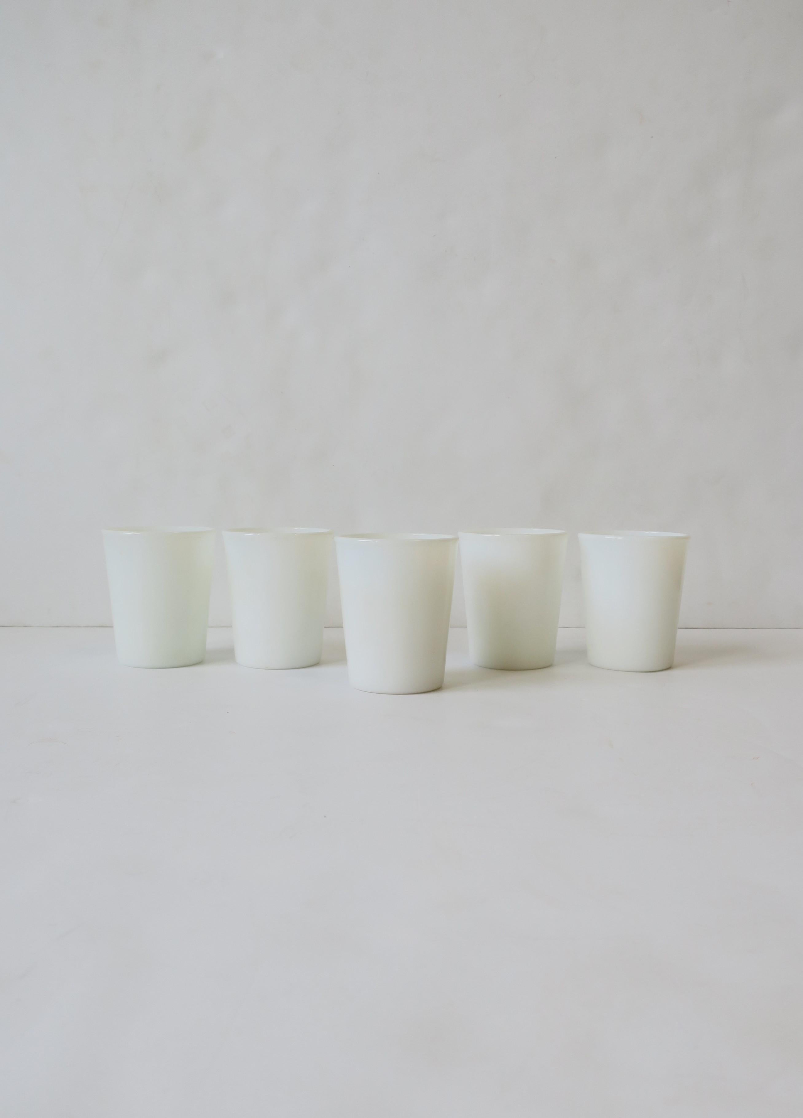 White Milk Glass Cocktail Tumbler Glasses, Set of 5, Early 20th Century 3