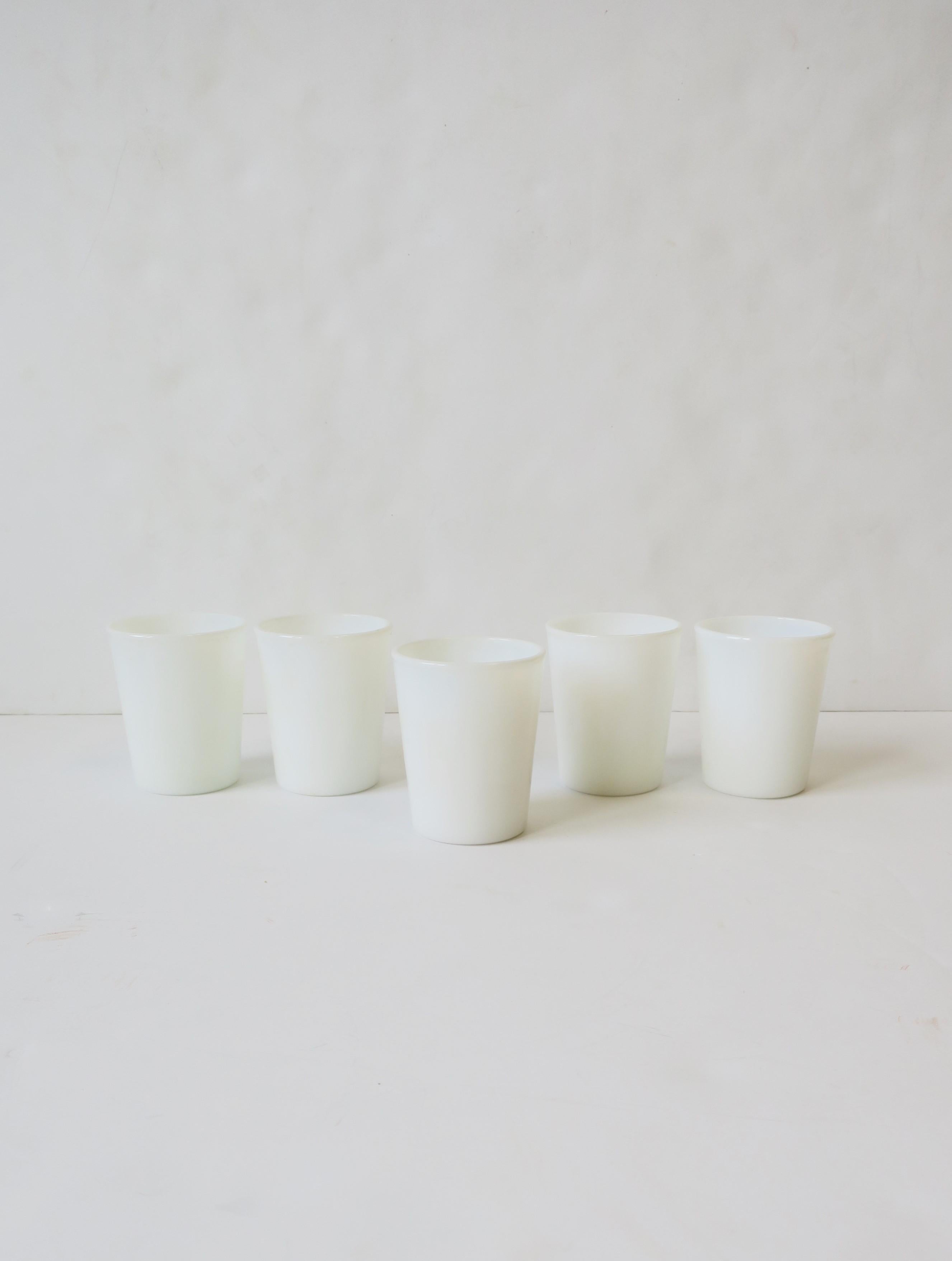White Milk Glass Cocktail Tumbler Glasses, Set of 5, Early 20th Century 4
