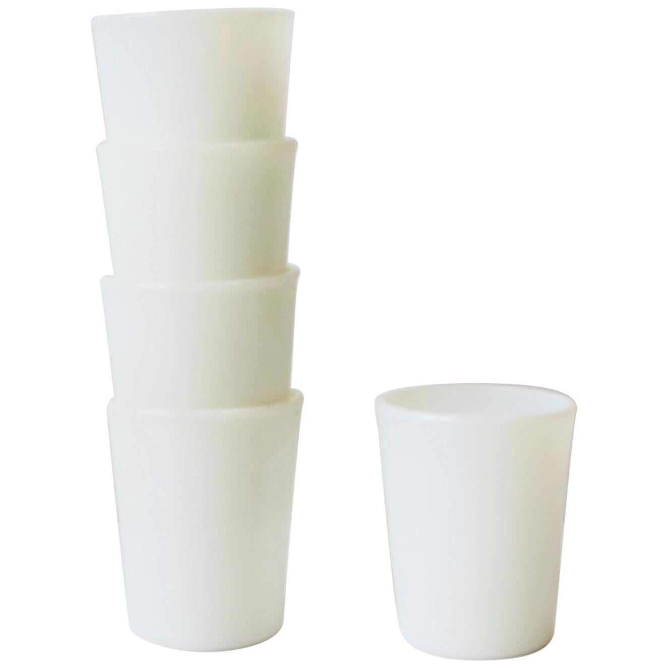 White Milk Glass Cocktail Tumbler Glasses, Set of 5, Early 20th Century
