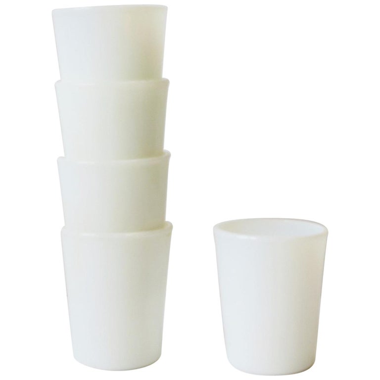 White Milk Glass Cocktail Tumbler Glasses, Early 20th Century For Sale
