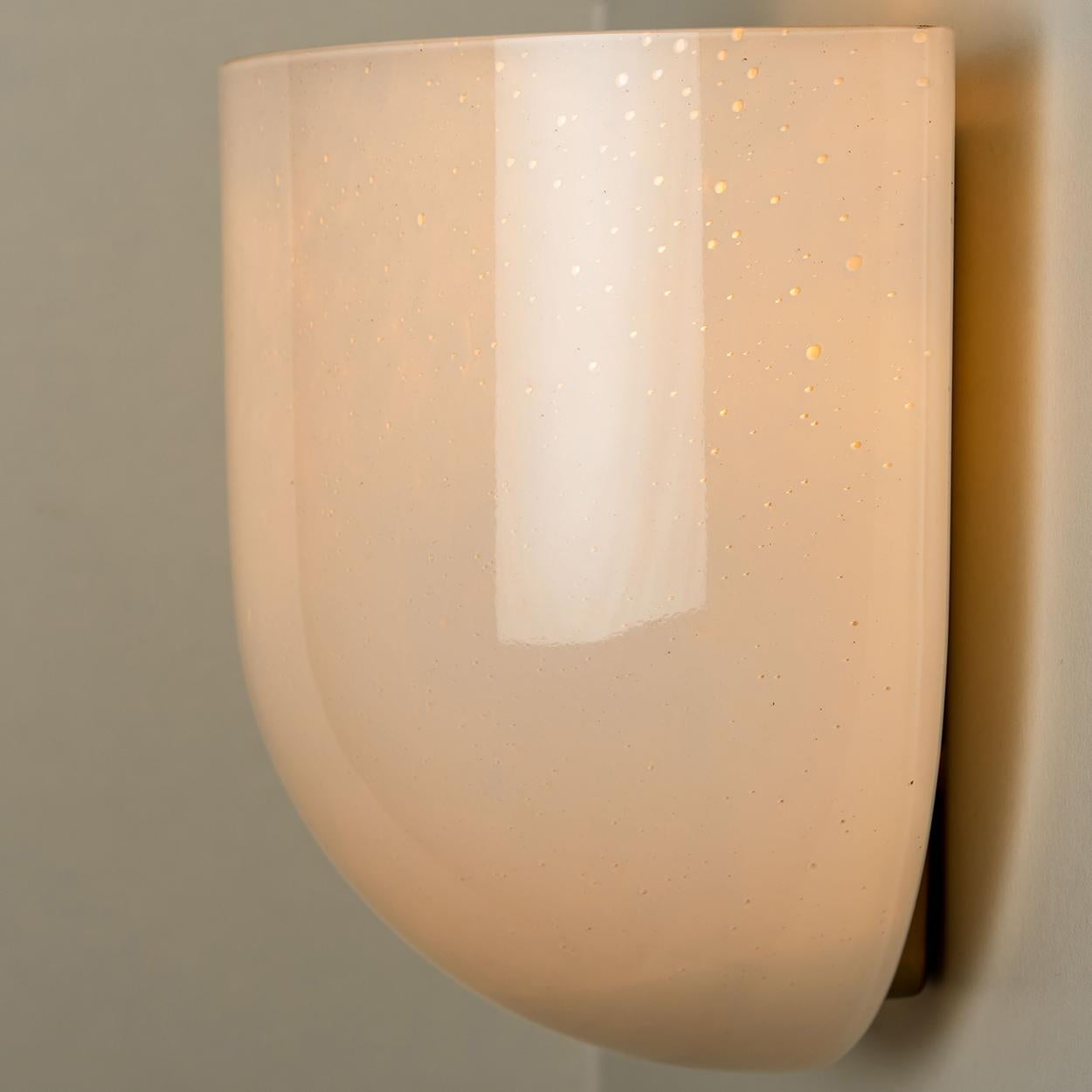 Art Glass White Milkglass Half Cylinder Wall Lights by Limburg, Germany, 1970s