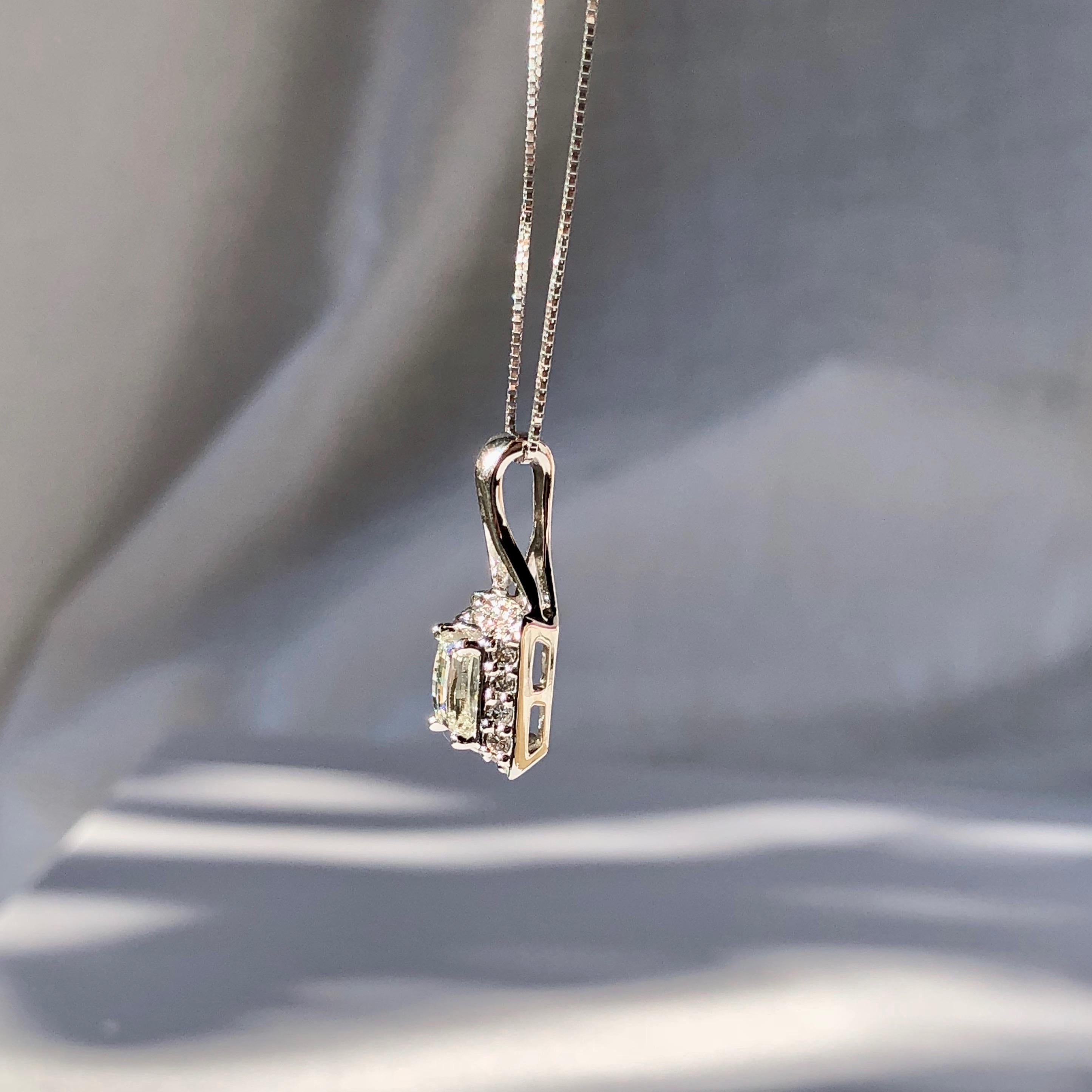 White Millennium Cut Diamond Pendant .84ct TW 18k Gold On Chain 20