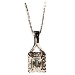 White Millennium Cut Diamond Pendant .84ct TW 18k Gold On Chain 20"