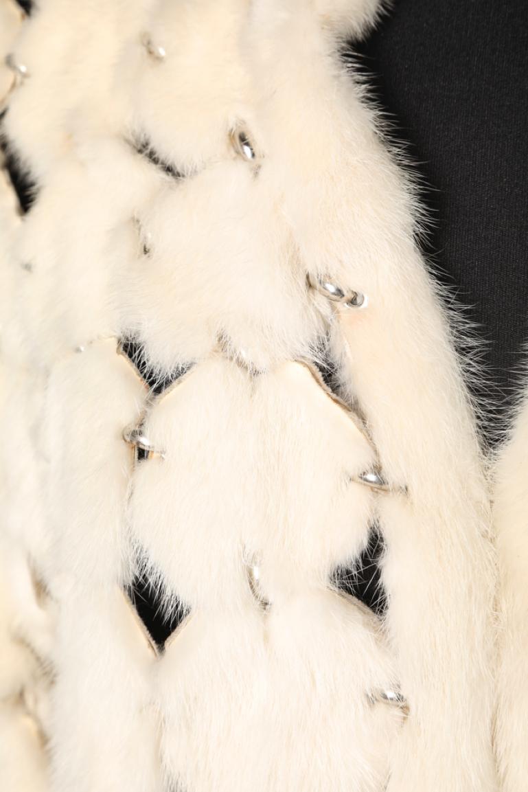 Women's White mink  patchwork coat and metal rings attributed to Paco Rabanne 