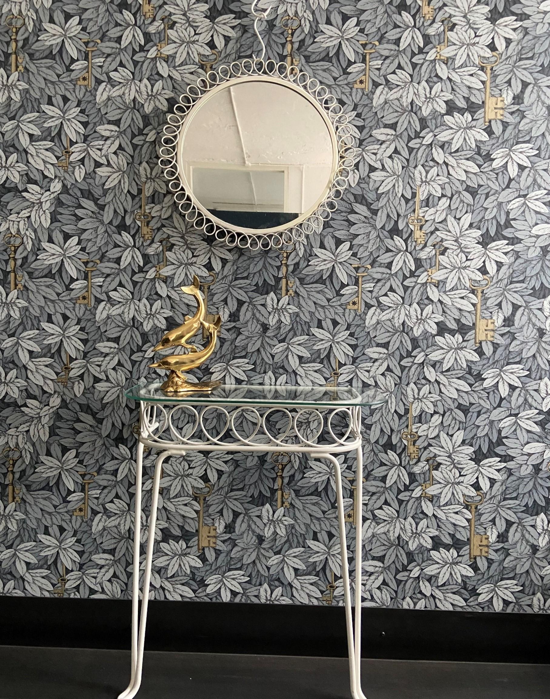 European White Mirror Console 1960s Mid-Century Modern For Sale