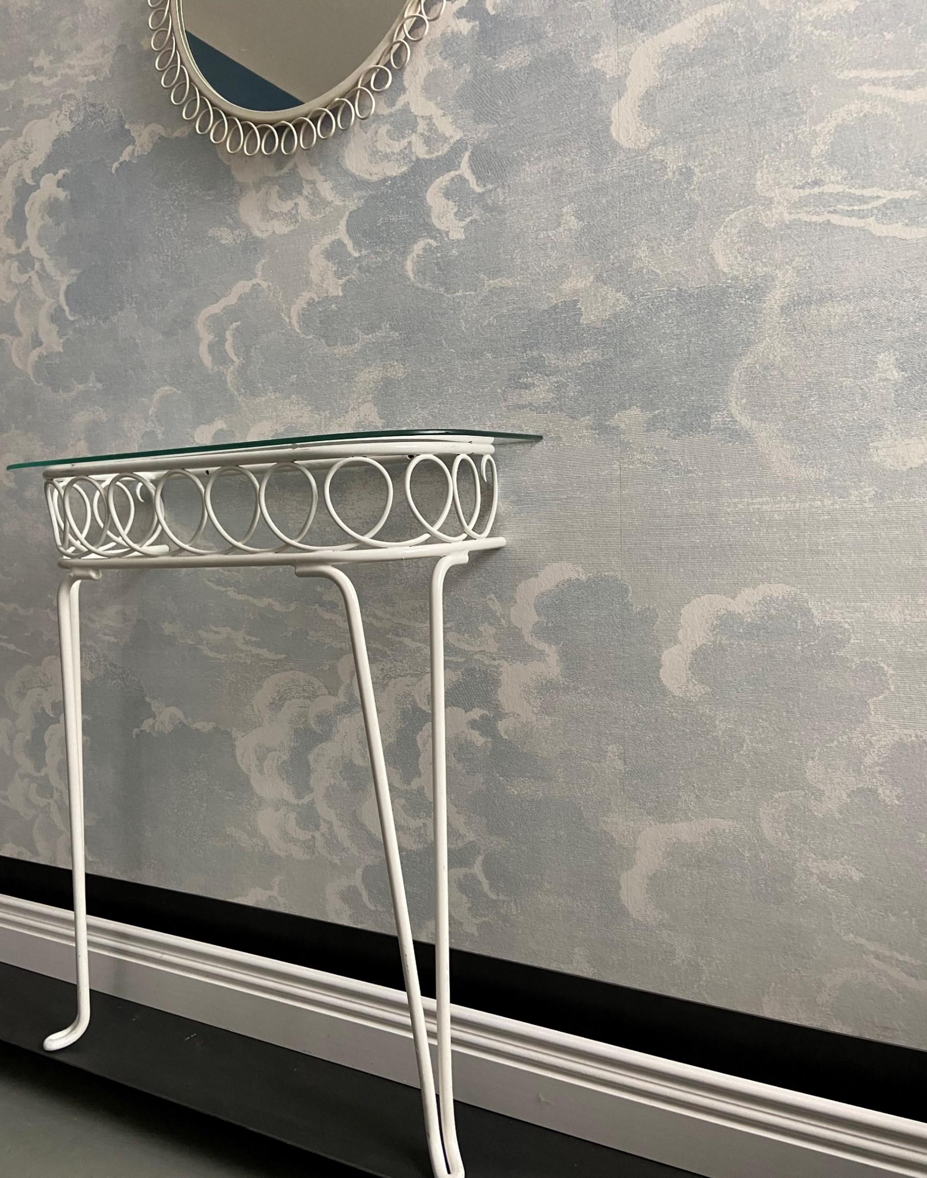Metal White Mirror Console 1960s Mid-Century Modern For Sale
