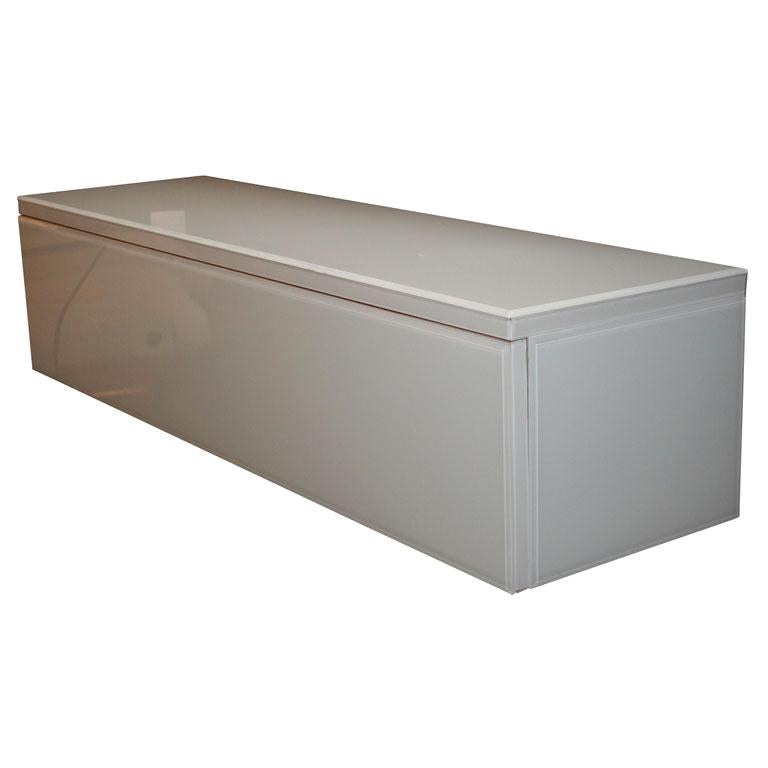 White Reverse Painted Glass Wall Mount Sideboard For Sale