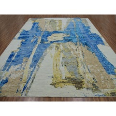 White Modern Abstract Design Pure Wool Hand Knotted Oversized Oriental Rug