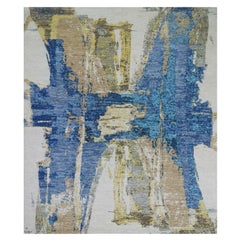 White Modern Abstract Design Pure Wool Hand Knotted Oversized Oriental Rug