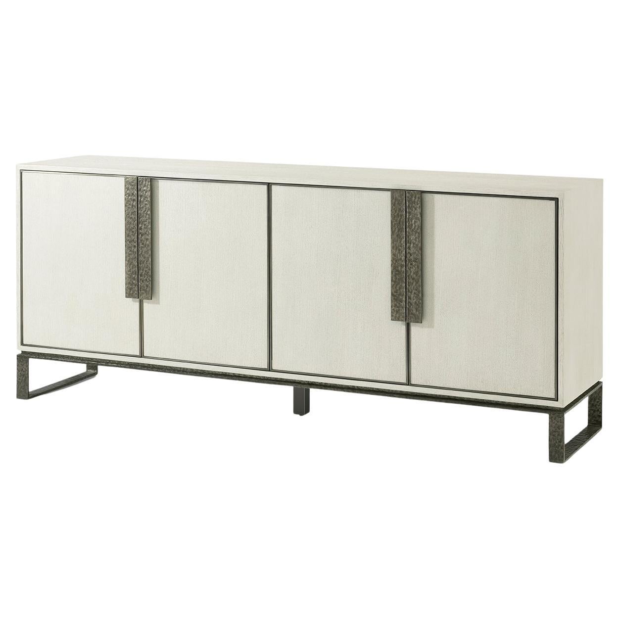 White Modern Industrial Media Cabinet