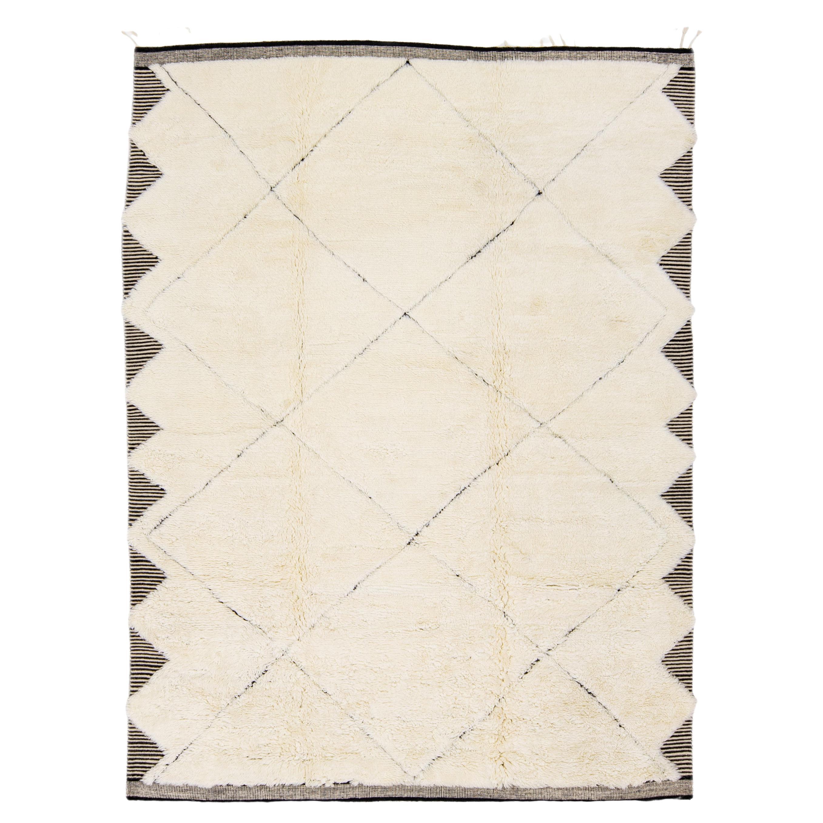 White Modern Moroccan Style Tribal Shag Wool Rug For Sale