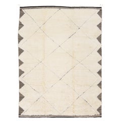 White Modern Moroccan Style Tribal Shag Wool Rug