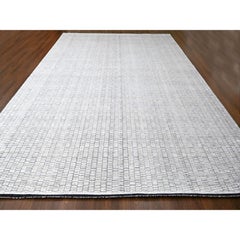 White Modern Roman Tile Design Hand Loomed Wool Oversized Oriental Rug 12'2"x18'