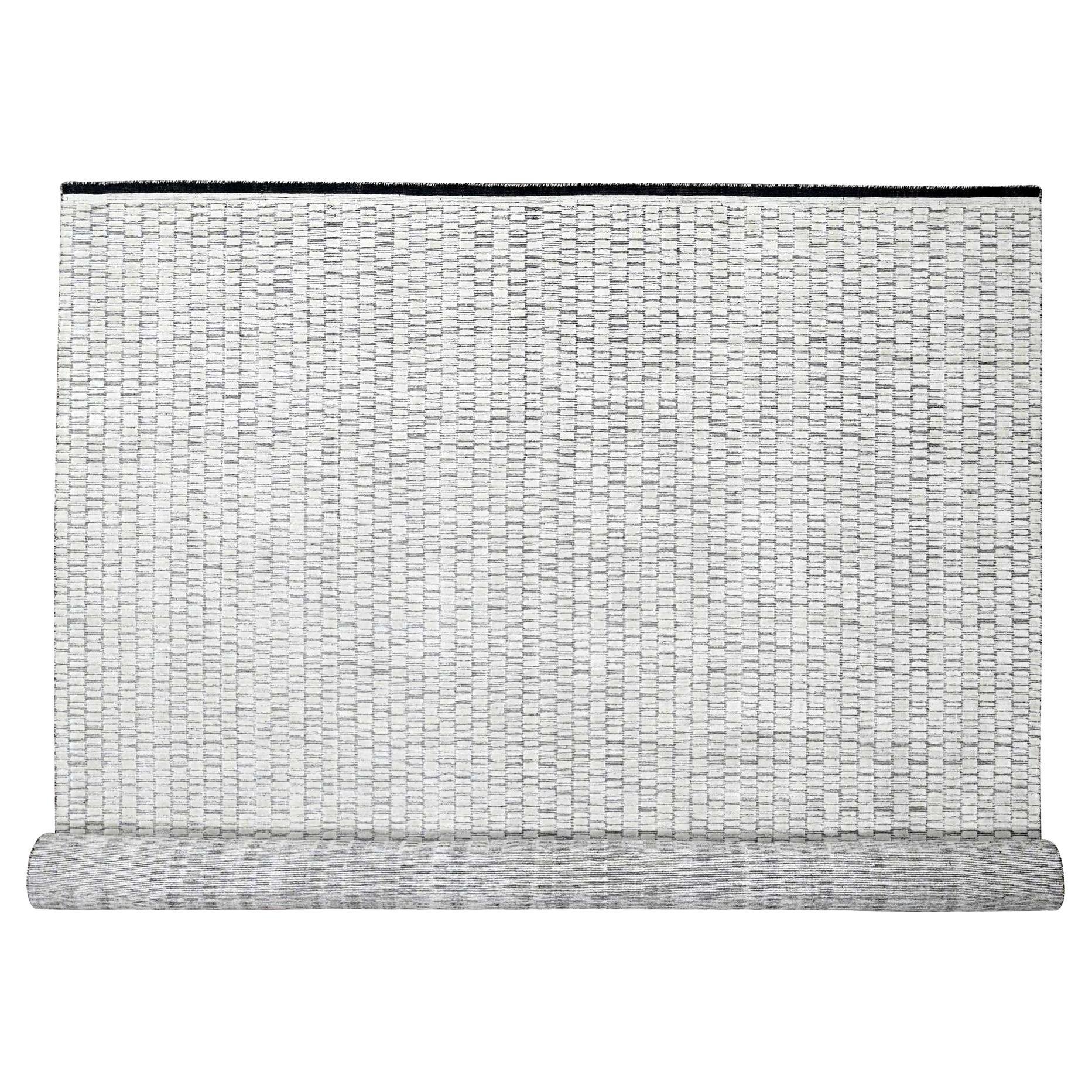 Weißer Moderner Römischer Fliesendesign Handgewobener Wolle Übergroßer Orientteppich 12'2 "x18'