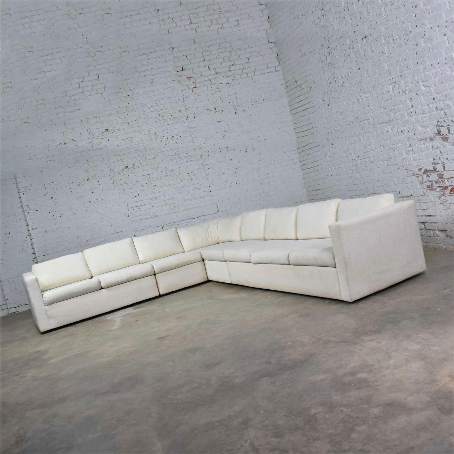 White Modern Tuxedo Five Piece Sectional Sofa by Milo Baughman for Thayer Coggin 2